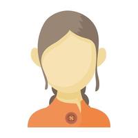 avatar ícone de mulher de cabelos castanhos, estilo cartoon vetor