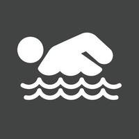 ícone invertido de glifo de pessoa nadando vetor