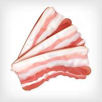 fatias de bacon realistas. carne de vetor 3D. ilustração de barriga de porco.