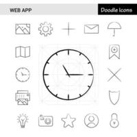 conjunto de 17 conjuntos de ícones desenhados à mão de aplicativos da web vetor