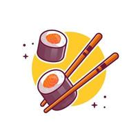sushi com ilustração de ícone de vetor de desenho de pauzinho. conceito de ícone de comida japonesa isolado vetor premium. estilo cartoon plana