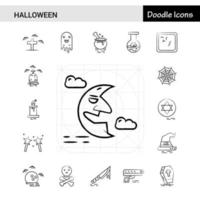 conjunto de 17 conjunto de ícones desenhados à mão de halloween vetor