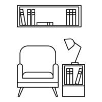 ícone de poltrona de leitura, estilo de estrutura de tópicos vetor