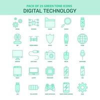 25 conjunto de ícones de tecnologia digital verde vetor