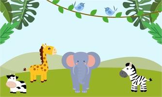 animais fofos da selva em estilo cartoon, animais selvagens, designs de zoológico para ilustração de fundo vetor