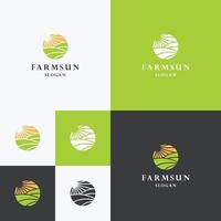 modelo de design plano de ícone de logotipo de sol de fazenda vetor