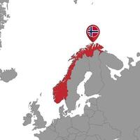 pin mapa com bandeira da Noruega no mapa do mundo. ilustração vetorial. vetor