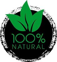 100 por cento de design de logotipo de etiqueta de crachá de vetor de folha natural