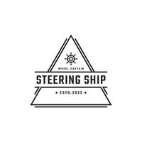 distintivo retrô vintage emblema volante capitão barco navio iate bússola transporte design de logotipo estilo linear vetor