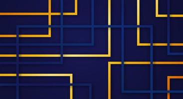 linhas de corte de papel de linhas geométricas quadradas 3d abstratas com padrão de decoração realista de cores azul escuro e ouro vetor
