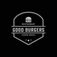 distintivo retrô vintage emblema hamburguer de hamburguer para restaurante de fast food design de logotipo estilo linear vetor