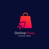 logotipo de loja online de comércio eletrônico gradiente clique em vetor de saco