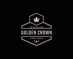 coroa do rei dourado real vintage retrô clássico rótulo de luxo design de logotipo estilo linear vetor