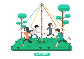 Kids Play Maypole Ilustração vetor