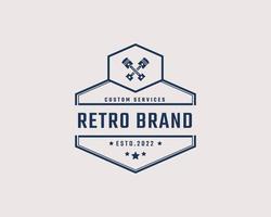 distintivo retrô vintage emblema carro auto serviço logotipo com estilo linear de design de silhueta de pistões vetor