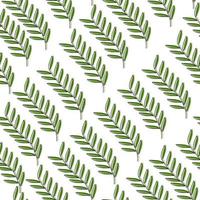 padrão botânico perfeito de galhos de rabiscos verdes com folhas dispostas em linhas diagonais em um fundo branco vetor