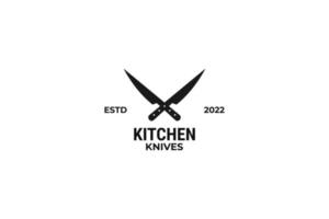facas de cozinha cruzadas e design de ilustração vetorial do logotipo da faca do chef vetor