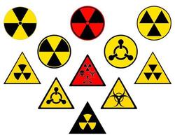 diferentes sinais de proibição de radiação em um fundo branco vetor