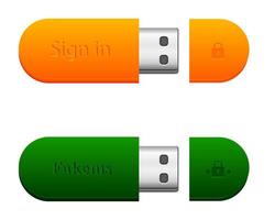 dois pen drives em cores diferentes amarelo verde vetor