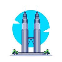 Petronas torre gêmea ilustração do ícone do vetor dos desenhos animados. conceito de ícone itinerante de edifício famoso isolado vetor premium. estilo cartoon plana