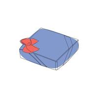 um desenho de linha contínua de uma caixa de presente de natal com fita e laço. um presente festivo e um pacote embrulhado são uma surpresa em um estilo linear simples. ilustração vetorial vetor