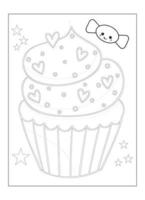 lindo desenho de cupcake kawaii para colorir para crianças vetor