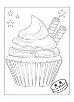 lindo desenho de cupcake kawaii para colorir para crianças vetor