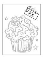 lindo desenho de cupcake kawaii para colorir para crianças vetor