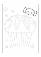 lindo desenho de cupcake kawaii para colorir para crianças vetor