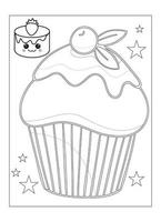 lindo desenho de cupcake kawaii para colorir para crianças vetor