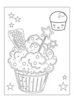 lindo desenho de cupcake kawaii para colorir para crianças vetor