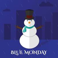 boneco de neve na ilustração do conceito de segunda-feira azul. vetor