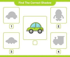 encontre a sombra correta. encontre e combine a sombra correta do carro. jogo educacional para crianças, planilha para impressão, ilustração vetorial vetor