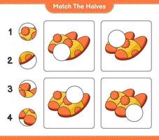 combine as metades. combine as metades dos chinelos. jogo educacional para crianças, planilha para impressão, ilustração vetorial vetor