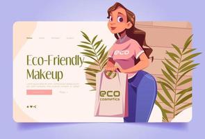 banner de maquiagem ecologicamente correto com vendedor de garotas vetor