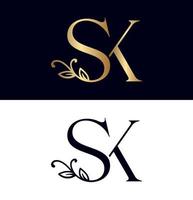 design de marca de logotipo floral sk vetor