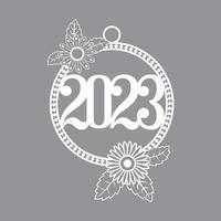 Corte a laser de moldura de corda redonda de natal 2023, borda arredondada e design decorativo de ano novo 2023, vetor