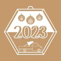 Corte a laser de moldura de corda redonda de natal 2023, borda arredondada e design decorativo de ano novo 2023, vetor