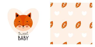 estampa de bebê fofo para pijama ou roupa de cama. animais da floresta para impressão em tecido. letras para crianças, bons sonhos. adorável raposa. ilustração vetorial vetor
