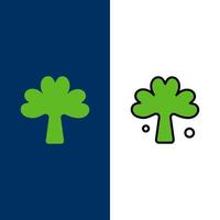 trevo verde irlanda ícones de plantas irlandesas planas e cheias de linha conjunto de ícones vector fundo azul