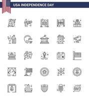 conjunto de 25 ícones do dia dos eua símbolos americanos sinais do dia da independência para estação de bebida bar entrada da polícia editável dia dos eua vetor elementos de design
