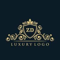 logotipo da letra zd com escudo de ouro de luxo. modelo de vetor de logotipo de elegância.