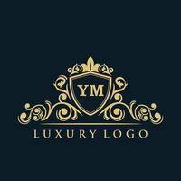 logotipo da letra ym com escudo de ouro de luxo. modelo de vetor de logotipo de elegância.