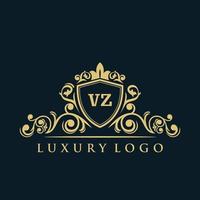 logotipo da letra vz com escudo de ouro de luxo. modelo de vetor de logotipo de elegância.