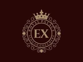 carta ex antigo logotipo vitoriano de luxo real com moldura ornamental. vetor