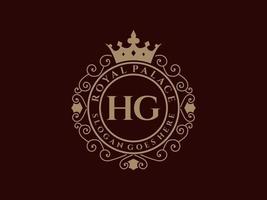 letra hg antigo logotipo vitoriano de luxo real com moldura ornamental. vetor
