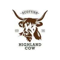 ilustração vetorial de cabeça de vaca escocesa, perfeita para logotipo de fazenda e design de logotipo de açougue vetor