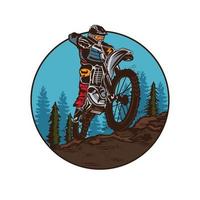 ilustração vetorial de subida de enduro de motocoross, perfeita para design de camiseta e design de logotipo de evento de campeonato vetor