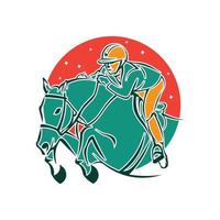 um jóquei corre com seu cavalo, adequado para o logotipo de um clube de corrida, estábulo e fazenda, bem como eventos de corrida de cavalos vetor