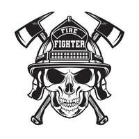 logotipo de ilustração vetorial de bombeiro de caveira com machado e capacete, perfeito para design de camiseta de equipe vetor